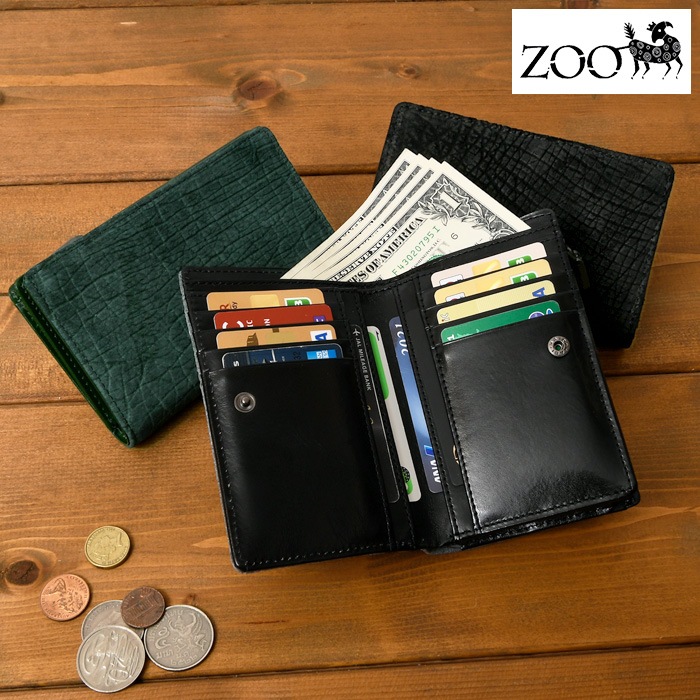 ZOO(ズー) ZMW-033 本革 レザーカバ革 短財布 ヒポポタマス 姫路レザー ヌメ革 2つ折り小銭入れ YKKEXCELLAミニ財布 