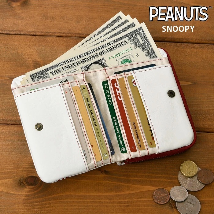 SNOOPY スヌーピーレディース 本革牛革ボールレザーPEANUTS ピーナッツ短財布ショートウォレット 73035