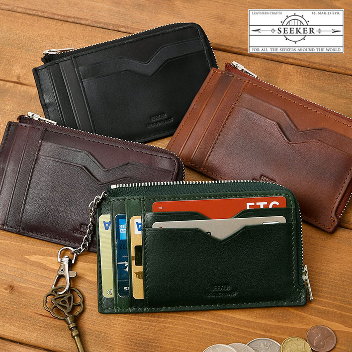 SEEKER シーカー SKW-AT11 アンティーク レザー 本革 牛革 コインケース カードケース メンズ コンパクトウォレット