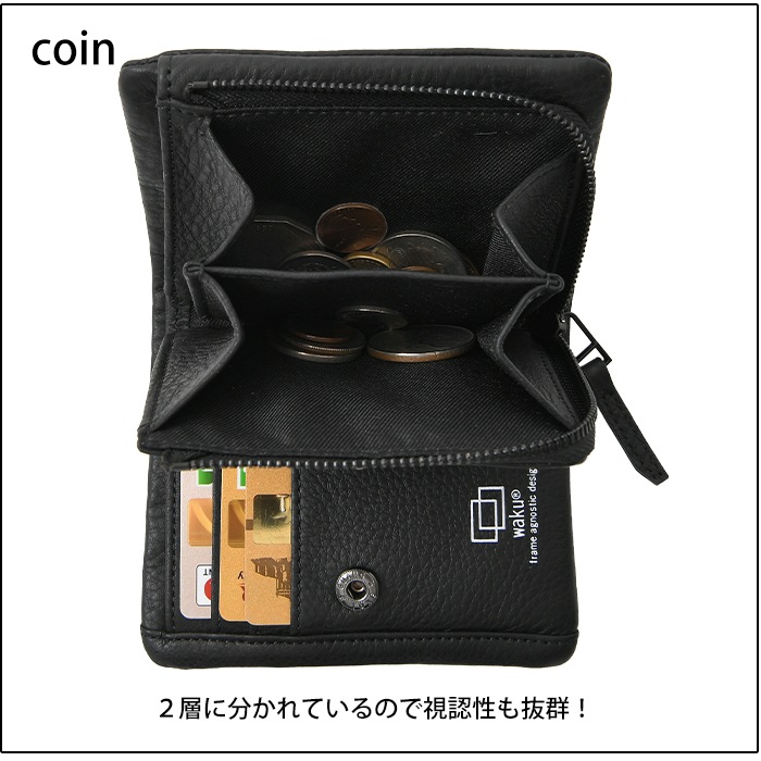 waku ワク WKW-0011ソフト 本革 二つ折り財布 短財布 お財布 ラウンドファスナー財布 レディース メンズ レザー 札入れ カード入れ 牛革 鞄 通勤 カジュア 