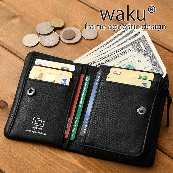 専用(セット売)黒レザー&ブラウン　カバー付　wick unico waku ワク WKW-0011ソフト 本革 二つ折り財布 短財布 お財布