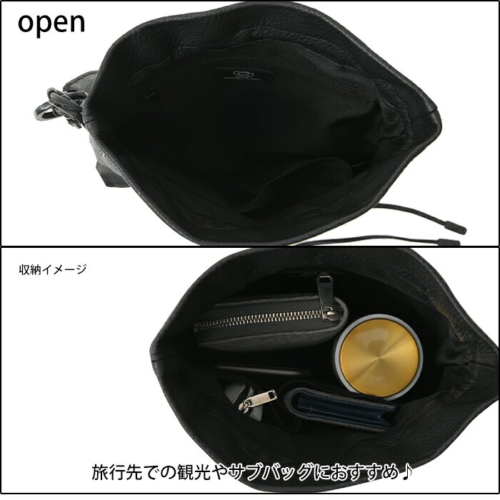 waku 牛革 ショルダーバッグ 黒 巾着 WK-0031 waku ワク WK-0031 ユニセックス ソフト 本革 レザー 巾着
