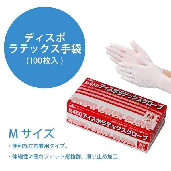 ゴム手袋「EV450 ディスポラテックス 使い捨て 白 Mサイズ」100枚入り