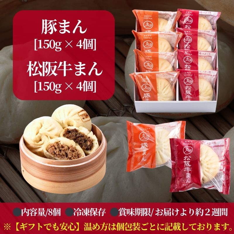 ギフト 豚まん･松阪牛まん8個入りセット【化粧箱入／送料込】