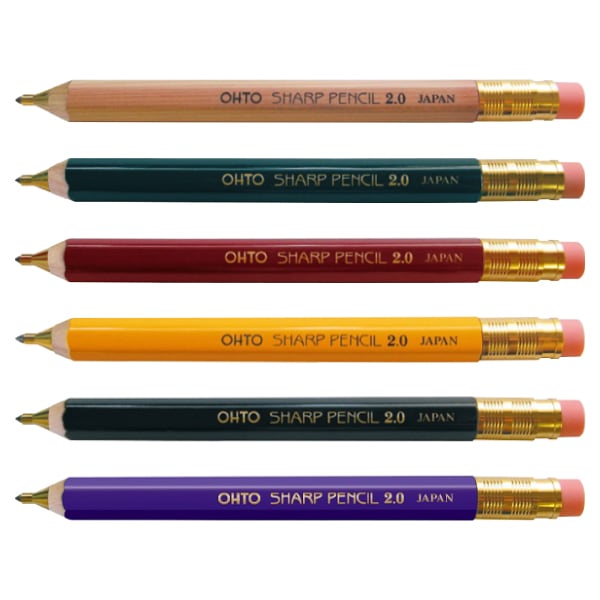 OHTO オート] シャープペンシル 木軸シャープ消しゴム付2.0 芯径：2.0