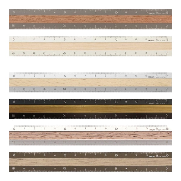 MIDORI ミドリ／デザインフィル] アルミ＆ウッド定規 ＜15cm＞ | 事務