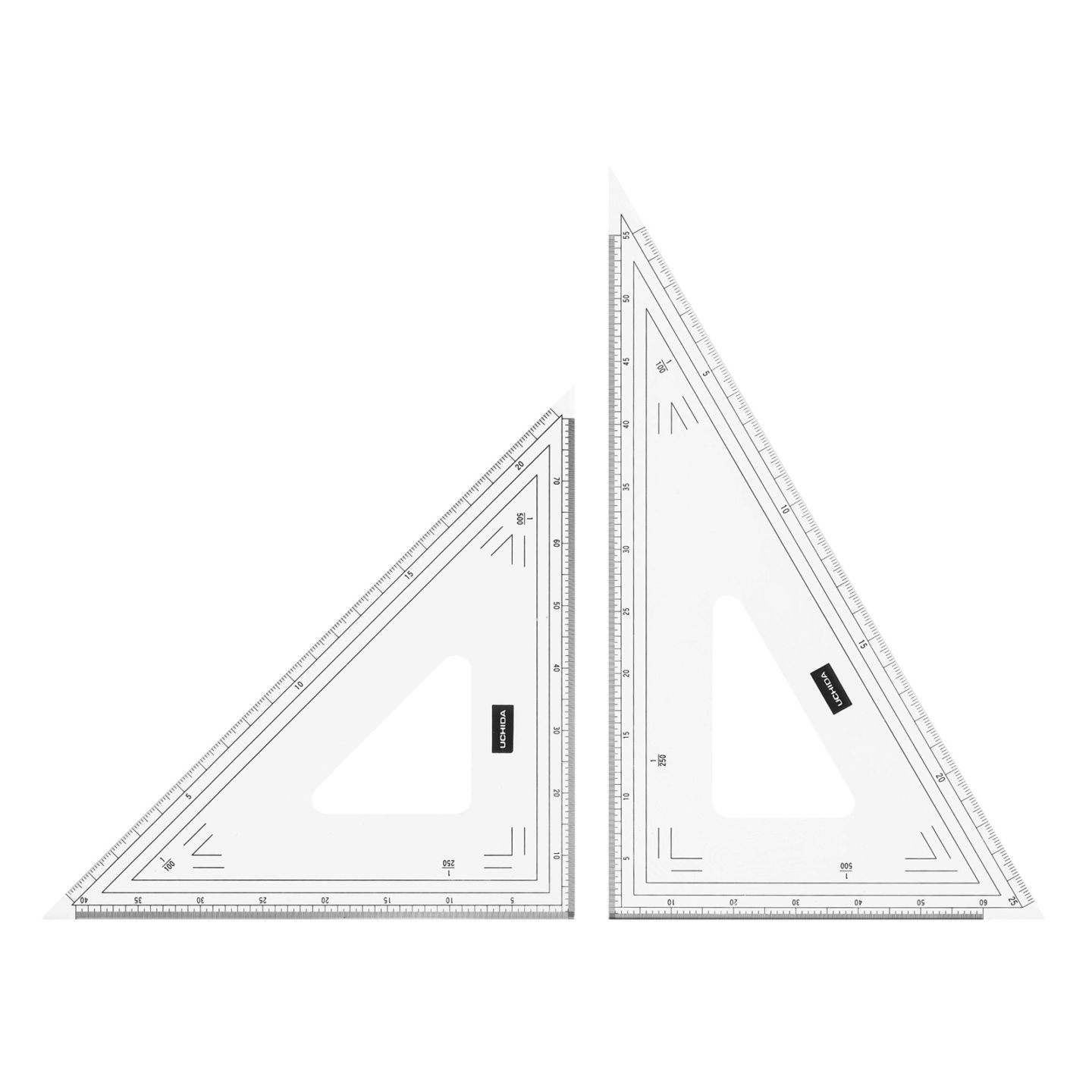 1-809-1024／三角定規 24cm×2mm 縮尺目盛付き