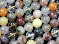 4A/天然石ビーズ/ミックスルチル/ラウンド/11-12mm/1連【天然石/パワーストーン】【アメリカツーソン・香港展示会・世界各地出展品買い付け】|ルチルクォーツ：ミックスルチルクォーツ・福禄寿|ル