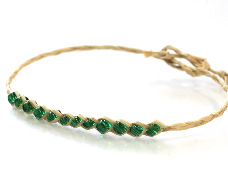 希少✧高品質✧ザンビア産エメラルドブレスレット✧14kgf ラフィアミサンガブレスレット/グリーン（癒し・繁栄）/1本｜天然石や