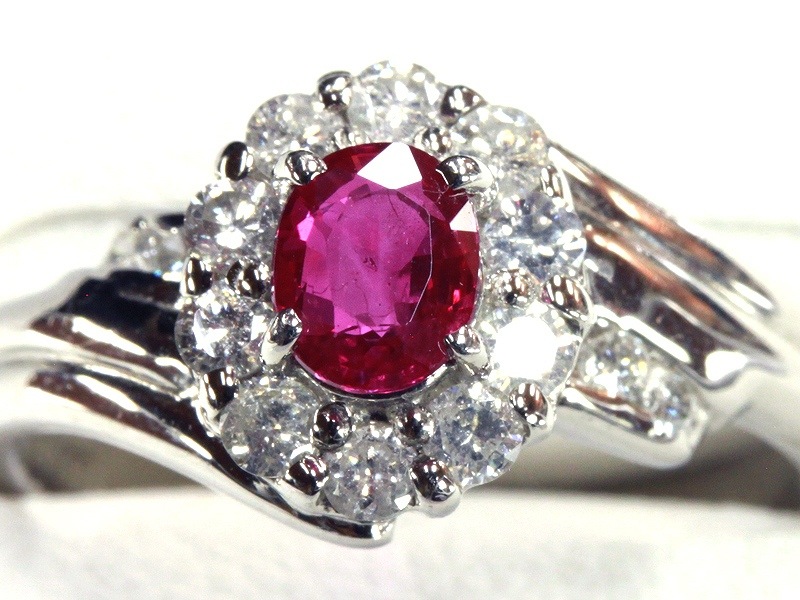 情熱の赤！高品質！0.6ct ルビー ダイヤモンド Pt900 リング 鑑別 