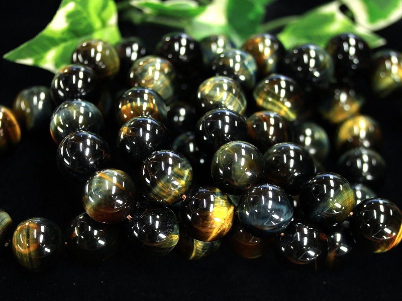 珍しい虎目ミックス☆輝くキャッツアイ効果☆イエローとブルーの二つの