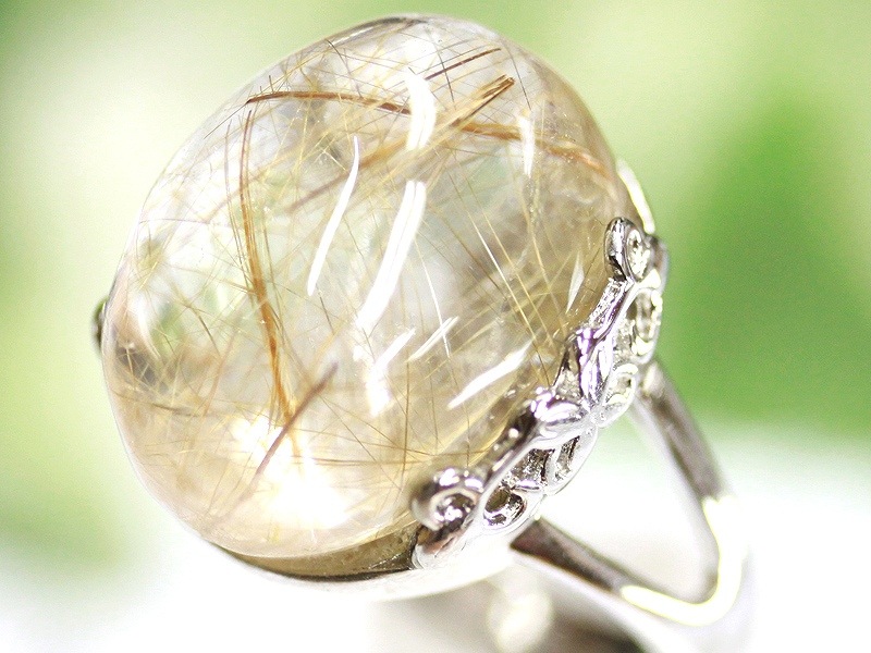 【古憶】★最高級★ルチルクォーツの指輪 パワーストーン石入り水晶 強力エネルギーを持ち【金運アップ】シルバー925/fjjz18 金運・財運の石☆ブラジル産☆天然石⁄タンブル（お守り石・握り石