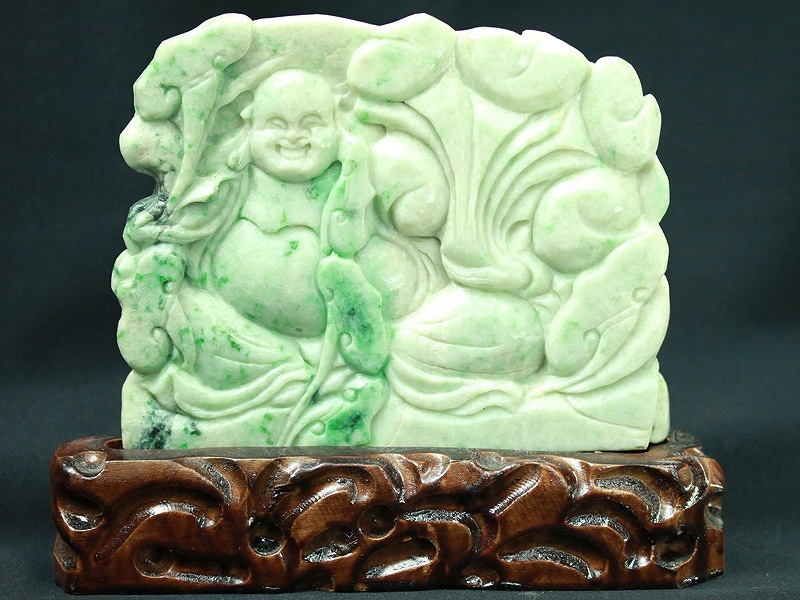 天然翡翠製 笑顔の布袋尊像