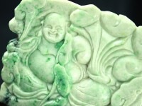 【1点物】極上！天然翡翠使用★強力な幸運・厄除けアイテム★彫刻美術★天然石/七福神/布袋尊/翡翠彫刻j(ひすい,jade)置物/木製台座付き/高さ約160mm/1個【ネコポス不可】【天然石/パワースト