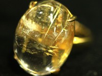 【≪20％OFF≫超特価SALE】 輝く金針★透明度抜群★sv925ゴールド色！ 刻印有 ★天然石リング・指輪/タイチンゴールドルチルクォーツ(太針・金針, Rutilated Quartz)/1個【