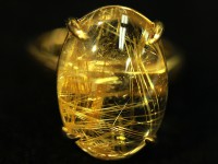 【≪20％OFF≫超特価SALE】 輝く金針 ★透明度抜群★sv925ゴールド色！ 刻印有 ★天然石リング・指輪/ゴールドルチルクォーツリング(金針, Rutilated Quartz)/1個【天然石