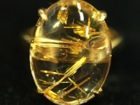 【≪20％OFF≫超特価SALE】 輝く金針 ★透明度抜群★sv925ゴールド色！ 刻印有 ★天然石リング・指輪/ゴールドルチルクォーツリング(金針, Rutilated Quartz)/1個【天然石