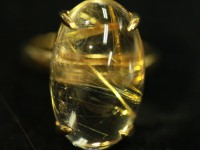 【≪20％OFF≫超特価SALE】 輝く金針 ★透明度抜群★sv925ゴールド色！ 刻印有 ★天然石リング・指輪/ゴールドルチルクォーツリング(金針, Rutilated Quartz)/1個【天然石