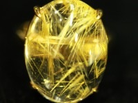 【≪20％OFF≫超特価SALE】 輝く金針 ★透明度抜群★sv925ゴールド色！ 刻印有 ★天然石リング・指輪/ゴールドルチルクォーツリング(金針, Rutilated Quartz)/1個【天然石