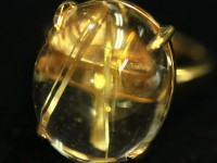 【≪20％OFF≫超特価SALE】 輝く金針 ★透明度抜群★sv925ゴールド色！ 刻印有 ★天然石リング・指輪/ゴールドルチルクォーツリング(金針, Rutilated Quartz)/1個【天然石