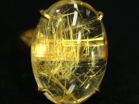 【≪20％OFF≫超特価SALE】 輝く金針 ★透明度抜群★sv925ゴールド色！ 刻印有 ★天然石リング・指輪/ゴールドルチルクォーツリング(金針, Rutilated Quartz)/1個【天然石