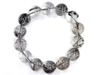 【1点物】超希少！★極上の透明度★仕事を成功させる金運の石★天然石ブレスレット/5A/ブラックルチルクォーツ（ルチレイテッドクォーツ/針入り水晶)/ラウンド/14mm/59g/1本【天然石/パワースト