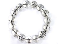 【1点物】超希少！★極上の透明度★仕事を成功させる金運の石★天然石ブレスレット/5A/ブラックルチルクォーツ（ルチレイテッドクォーツ/針入り水晶)/ラウンド/15mm/74g/1本【天然石/パワースト