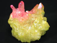≪原石祭り15%OFF≫キラキラ！鮮やかミックスオーラカラー★天然原石/パステルミックスオーラ水晶クラスター原石（クリスタル）/ピンク&イエローグリーン/200-299g/1個【ネコポス不可】【天然石
