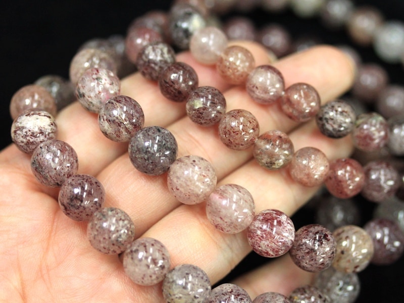 シックなダークピンク☆鉱物が織りなす美しい模様☆天然石ブレスレット