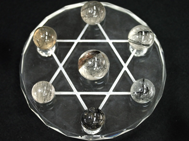 天然パワーストーン プラチナルチル丸玉と六芒星水晶のセット 放射