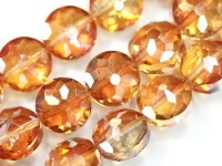 キラキラカット★限定入荷★ファッションビーズ/オレンジオーラ/ボタンカット/10×7mm/1連（約30cm）【天然石/パワーストーン】【アメリカツーソン・香港展示会・世界各地出展品買い付け】|ガラス・