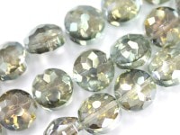 キラキラカット★限定入荷★ファッションビーズ/ブラウングレーオーラ/ボタンカット/10×7mm/1連（約30cm）【天然石/パワーストーン】【アメリカツーソン・香港展示会・世界各地出展品買い付け】|ガ