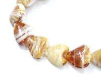 キュートなハートカット★限定入荷★ガラスビーズ/キャラメルマーブル/ハートカット/18×12mm/1連（約27cm）【天然石/パワーストーン】【アメリカツーソン・香港展示会・世界各地出展品買い付け】|