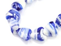 キュートなハートカット★限定入荷★ガラスビーズ/ブルーマーブル/ハートカット/18×12mm/1連（約27cm）【天然石/パワーストーン】【アメリカツーソン・香港展示会・世界各地出展品買い付け】|ガラ