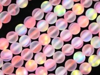 すりガラスのようなフロストタイプ★繊細ピンクカラー★パワーストーンビーズ/キャンディピンクフロストレインボームーンクリスタル（ルナフラッシュ）/10mm/1連【天然石/パワーストーン】【アメリカツーソ