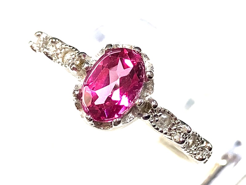 天然石リング 高品質トルマリン 濃ピンク 高透明 8*6mm SV925