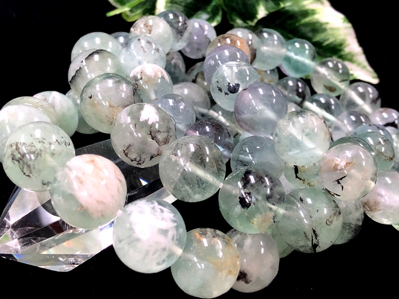 ★エンジェルフェザーフローライトとデンドリティッククォーツのブレス★ 天使の羽と神秘的な模様☆天然石ブレスレット/デンドリティック