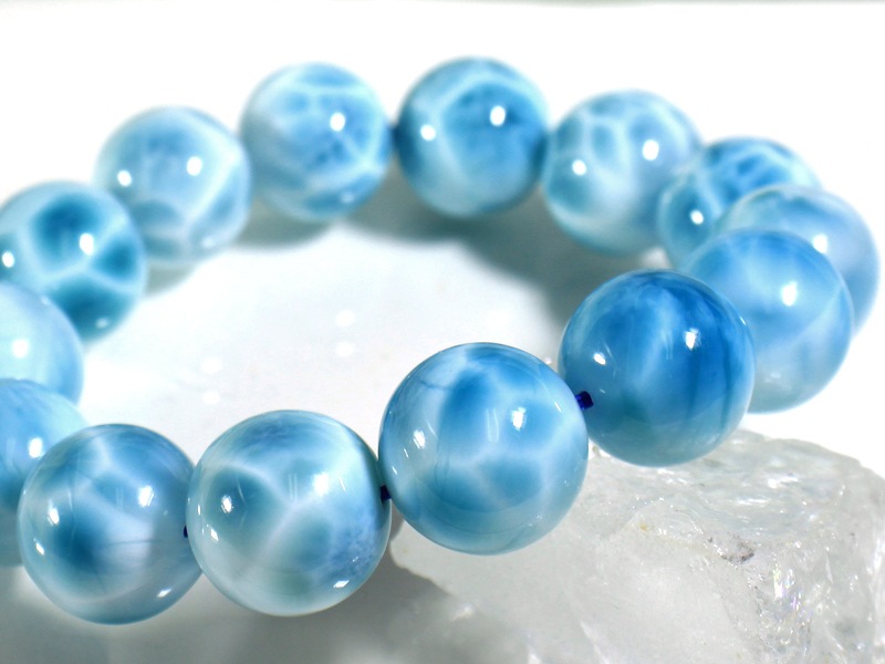 【ドミニカ産ラリマー】ブレスレット 14㎜ 大粒 希少 癒し 幸運 海の宝石 ◎6周年記念価格◎【宝石鑑別書付】高品質 ドミニカ共和国産