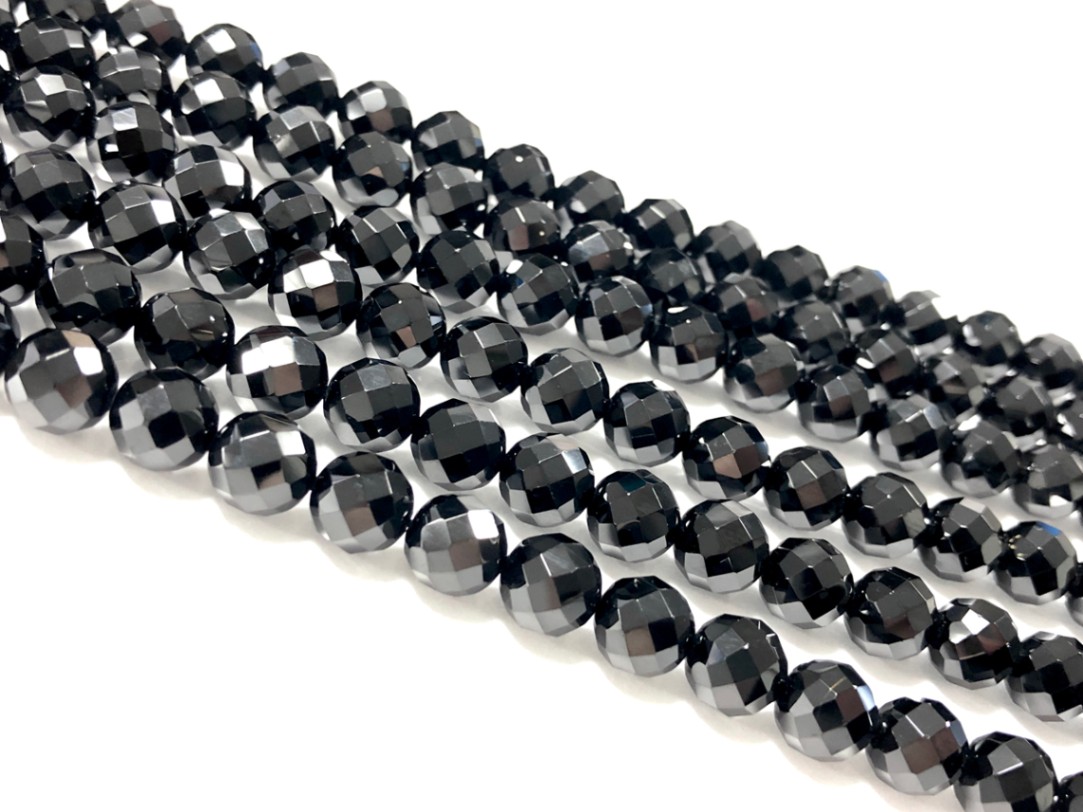 ブラックダイヤにも匹敵する輝き☆ギラギラカッティング☆天然石ビーズ 