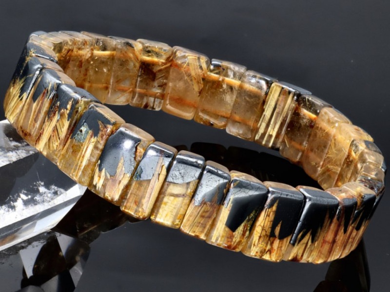 天然石高品質バングルブラジル産黒太陽ルチル5A ①