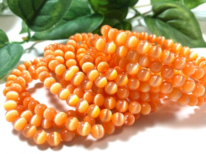 人気！☆限定入荷☆キャッツアイブレスレット/オレンジ005/約6mm 
