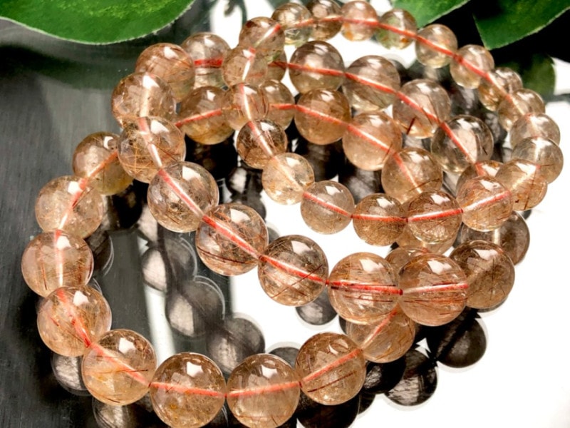 鑑別書付き】ルチルレイテッド・スモーキークォーツ ブレスレット 14mm