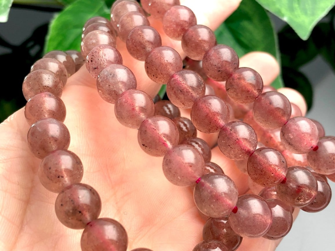 天然石高品質大きいストロベリークォーツ六角柱ポイント1035g