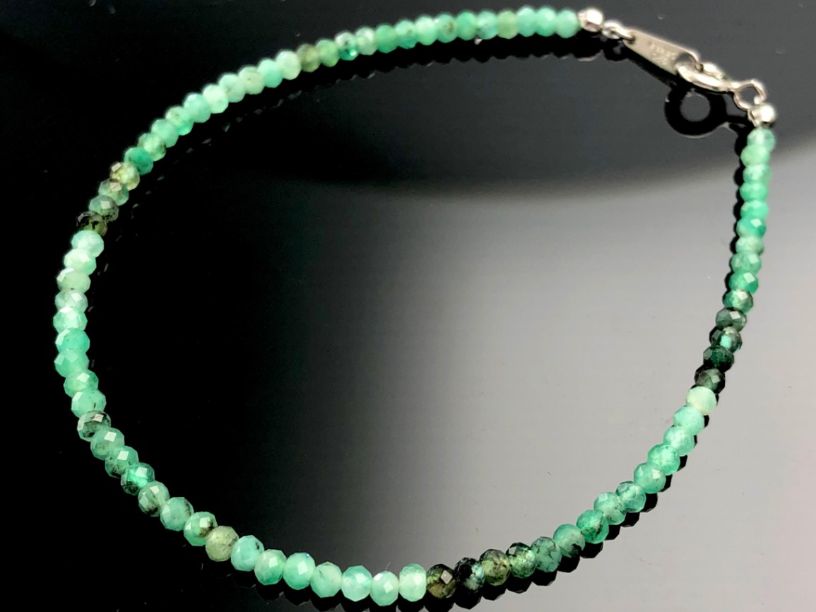 世界四大宝石☆緑の貴石☆SV925製/天然石ブレスレット/エメラルド  