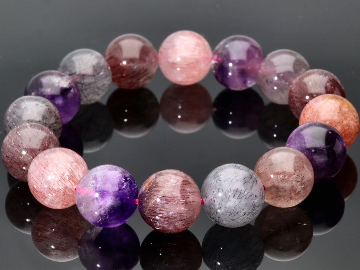 1点物】5Aグレード☆濃厚内包物☆天然石ブレスレット/スーパーセブン