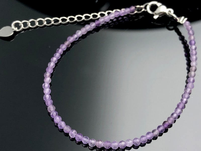 天然石ブレスレット/アメジスト（Amethyst/紫水晶）/ハートチャーム