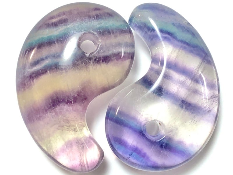 天然石/勾玉（まがたま）/レインボーフローライト（fluorite,蛍石）/L