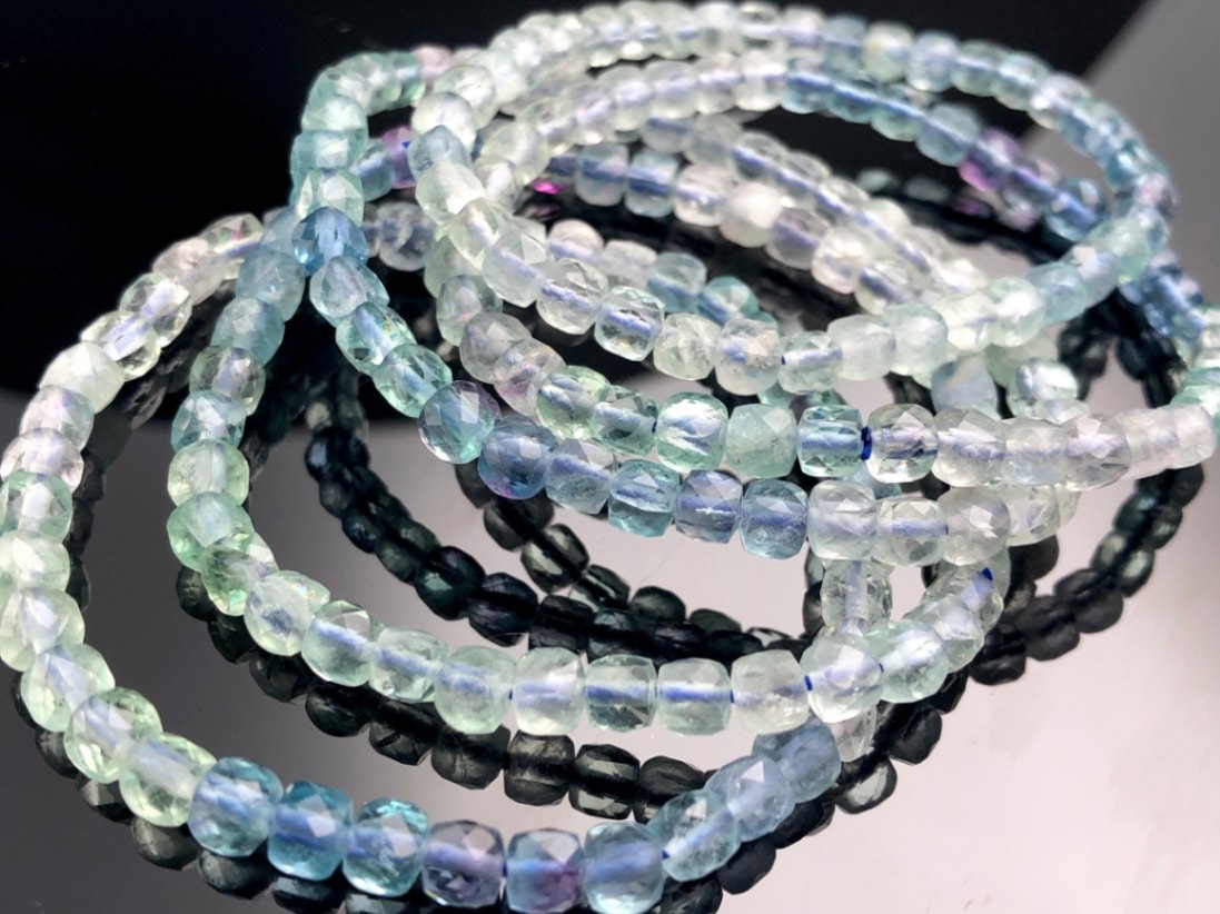 天然石ブレスレット/ブルーレインボーフローライト（fluorite,蛍石