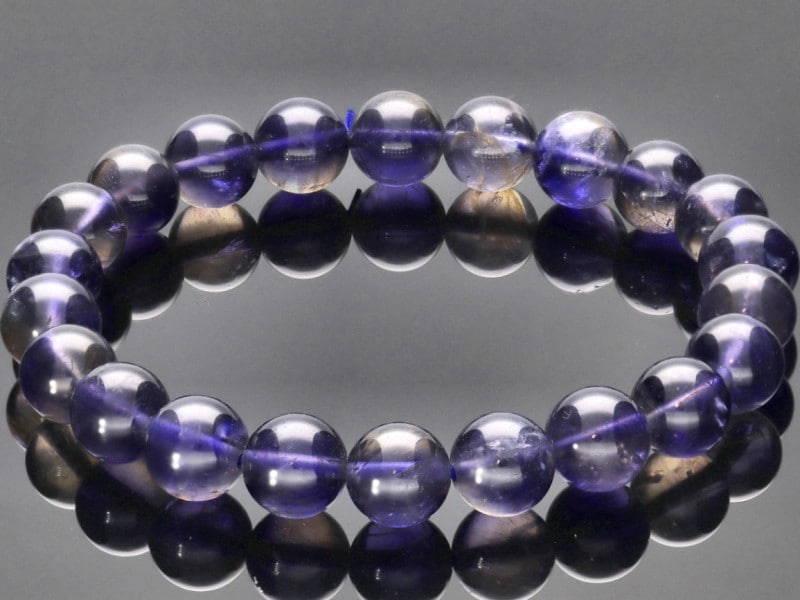 パワーストーン ブレスレット クリスタル（本水晶）・アイオライト 誕生石 4月 仕事運 恋愛成就 結婚運 3月 1点物美しい透明感☆シルバーシラー☆天然石ブレスレット