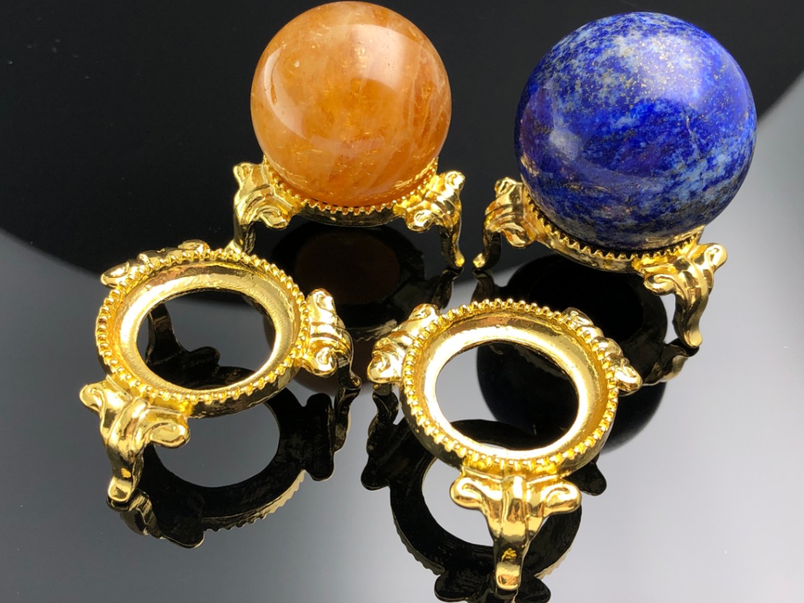 回転式 台座 スフィア ゴールド 地球儀風 スフィア 台座 天然石 ゴールド スフィアスタンド 置物